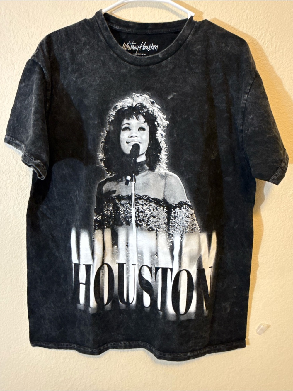 Whitney Houston Music Graphic Print Black Cotton Crew Neck T-Shirt Sz S NWOT